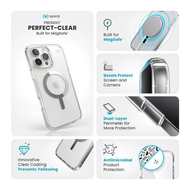 Чохол Speck Presidio Perfect-Clear для iPhone 16 Pro Max Clear Chrome with MagSafe (150773-3240)