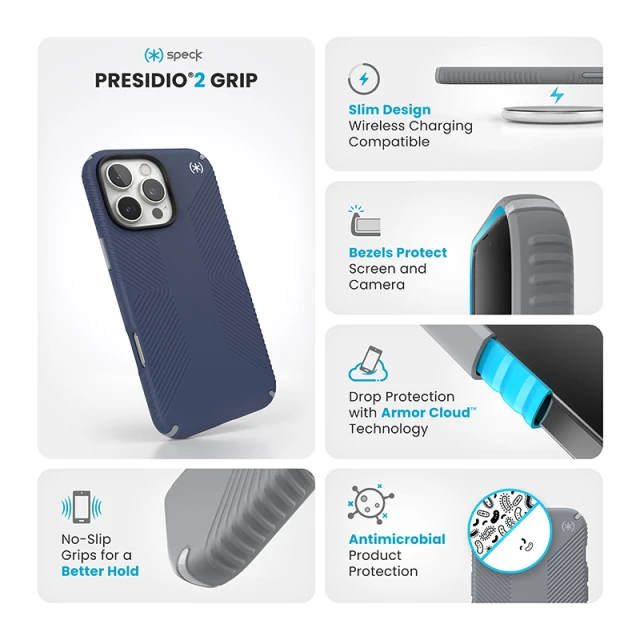 Чохол Speck Presidio2 Grip для iPhone 16 Pro Max Coastal Blue Dust Grey (150776-3206)