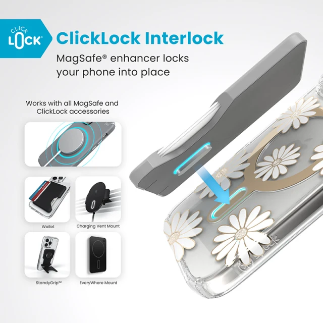 Чохол Speck Presidio Lux ClickLock для iPhone 16 Pro Sunshine Daisies Clear with MagSafe (150747-3257)