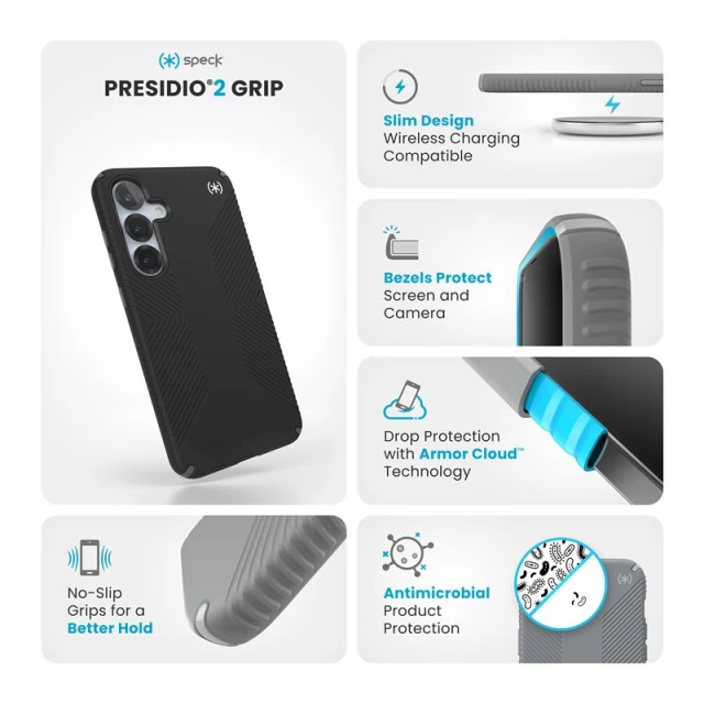 Чохол Speck Presidio2 Grip для Samsung Galaxy S25 Plus (S936) Black Slate Grey (150886-3205)