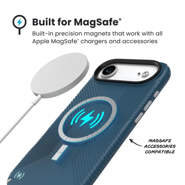 Чохол Speck Presidio2 Grip для iPhone 17 Air Deep Sea / Silver Metallic / Spell Blue with MagSafe (150967-3261)