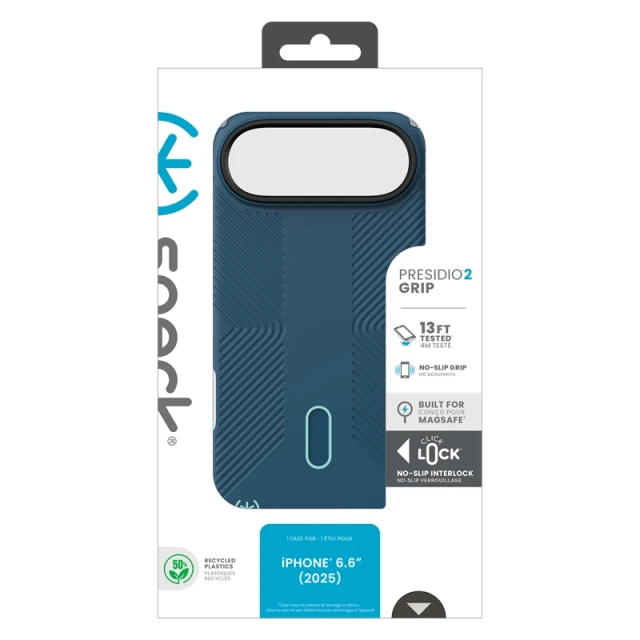 Чохол Speck Presidio2 Grip ClickLock для iPhone 17 Air Deep Sea / Silver Metallic / Spell Blue with MagSafe (150968-3261)