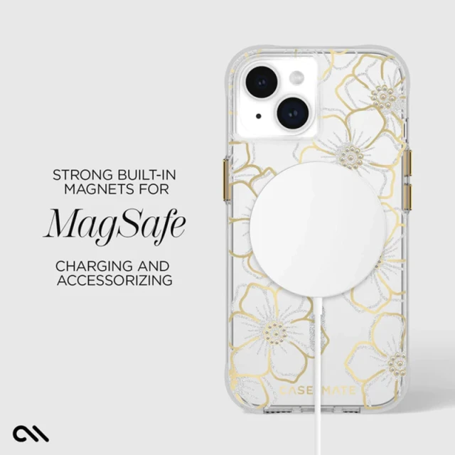 Чохол Case-Mate Floral Gems для iPhone 15 Plus Gold with MagSafe (CM051510)