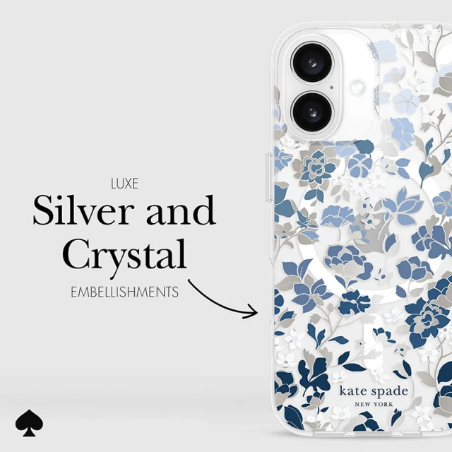 Чехол Kate Spade New York Protective Gems для iPhone 16 Flowerbed Blue (KS054338)