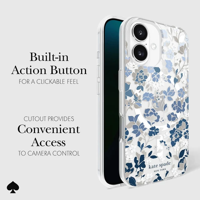 Чехол Kate Spade New York Protective Gems для iPhone 16 Flowerbed Blue (KS054338)