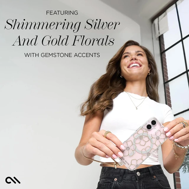 Чохол Case-Mate Floral Gems для iPhone 16 Plus Gold with MagSafe (CM054374)