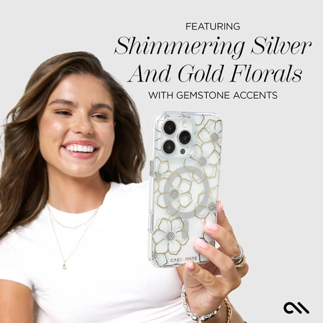 Чехол Case-Mate Floral Gems для iPhone 16 Pro Gold with MagSafe (CM054416)