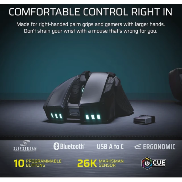Миша Corsair IRONCLAW SE бездротова / дротова ігрова 2.4 GHz Bluetooth USB-C Black (840440499916)