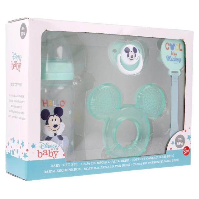 Набір для немовляти Mickey Mouse пляшка 240ml анатомічний смоцок та гризак (13008)