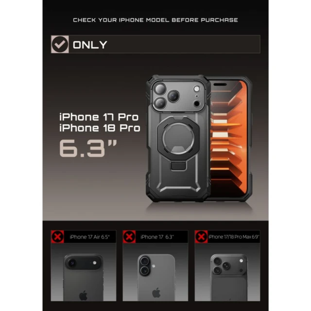 Чохол Supcase Grip Pro Mag для iPhone 18 Pro | 17 Pro Black with MagSafe (843439163324)