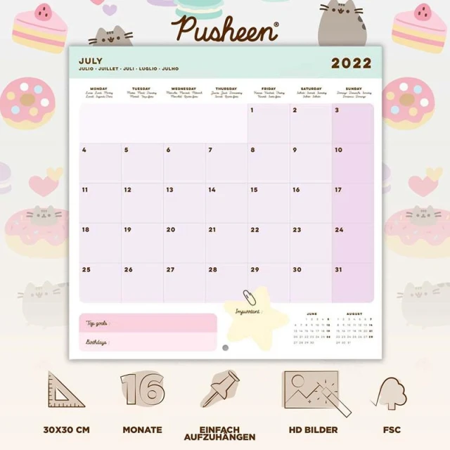 Календар настінний Pusheen Foodie 2022 30x30 см (CP22019)