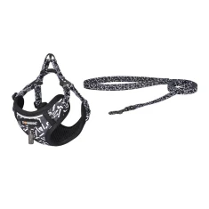 Набір для вигулу Dogness повідець 1,5м + шлея (чорно-біла) (DOG SET BLACK)