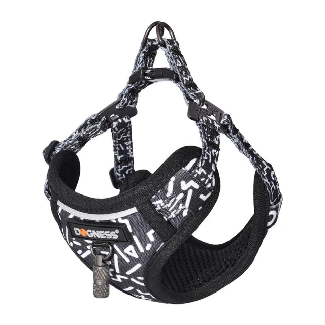 Набір для вигулу Dogness повідець 1,5м + шлея (чорно-біла) (DOG SET BLACK)