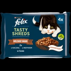 Влажный корм для котов Felix Tasty Shreds с уткой и индейкой в соусе 4 шт x 80 г (8445290018663)