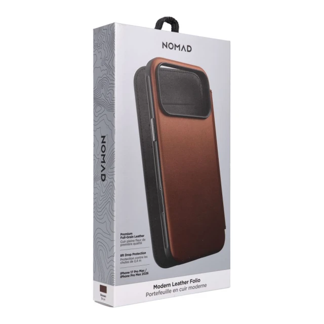 Чохол Nomad Modern Leather Folio ECCO Leather для iPhone 18 Pro Max | 17 Pro Max Brown with MagSafe (855848009025)
