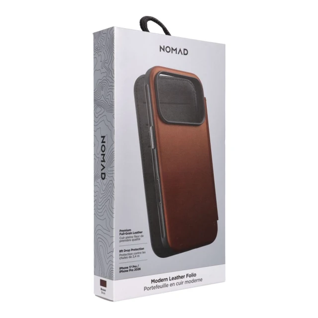 Чохол Nomad Modern Leather Folio ECCO Leather для iPhone 18 Pro | 17 Pro Brown with MagSafe (855848009087)