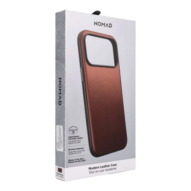 Чохол Nomad Modern Leather Case Horween Leather для iPhone 18 Pro Max | 17 Pro Max Rustic Brown with MagSafe (855848009117)