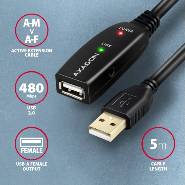 Кабель-подовжувач Axagon USB-A to USB-A (8595247902320)