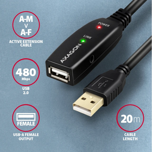 Кабель-подовжувач Axagon USB-A to USB-A (8595247902351)
