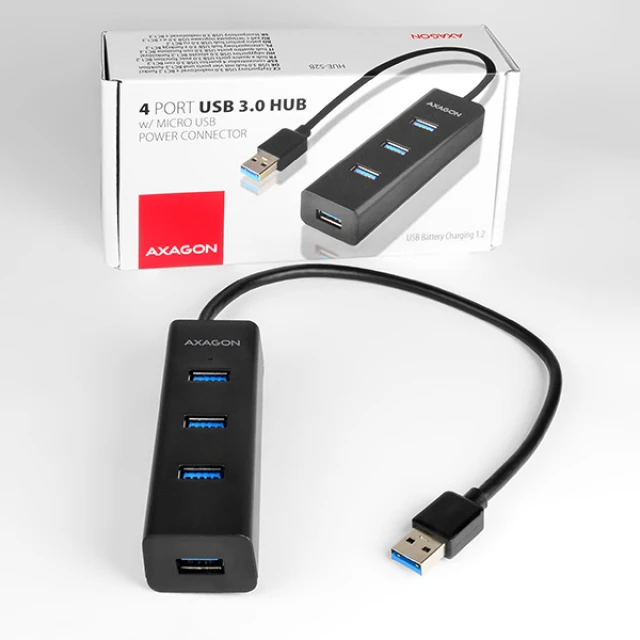 USB-хаб Axagon HUE-S2B 4 порти USB 3.0 з швидкою зарядкою (8595247903525)