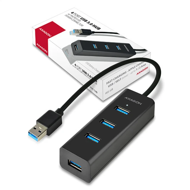 USB-хаб Axagon HUE-S2B 4 порти USB 3.0 з швидкою зарядкою (8595247903525)