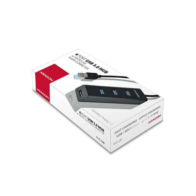 USB-хаб Axagon HUE-S2B 4 порти USB 3.0 з швидкою зарядкою (8595247903525)