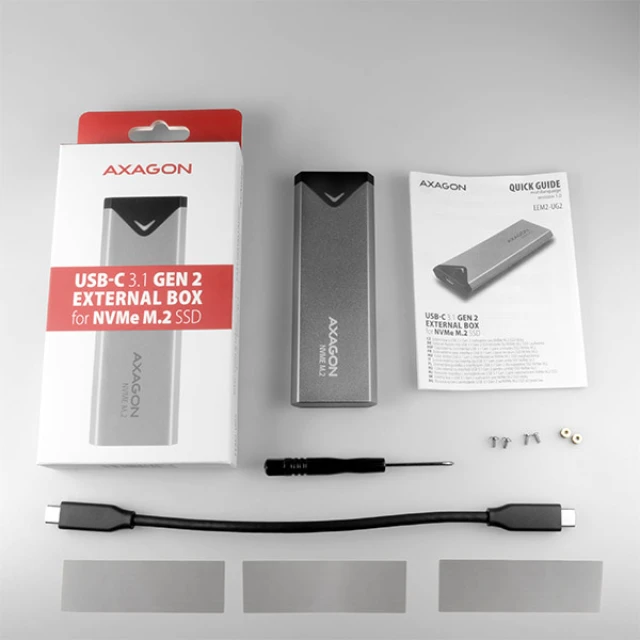 Зовнішній бокс Axagon USB-C металевий для M.2 NVMe SSD 42-80 мм (8595247904287)