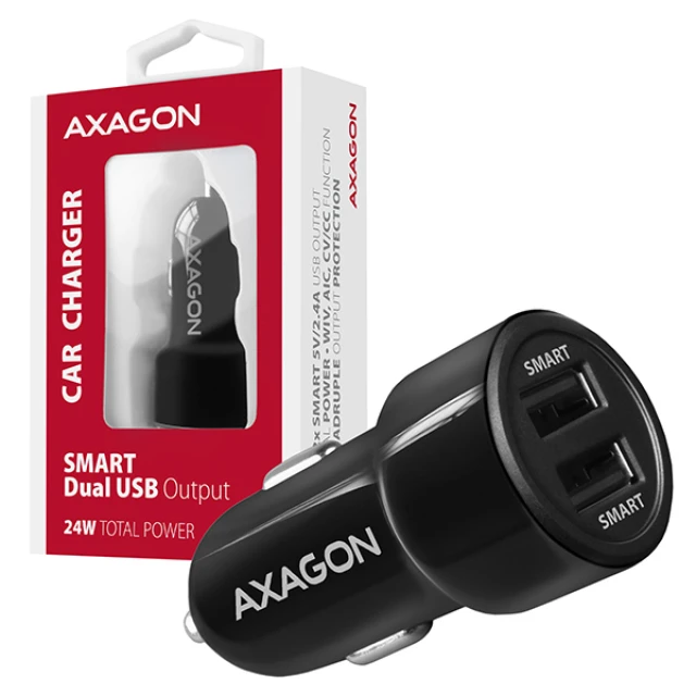 Автомобільний зарядний пристрій Axagon PWC-5V5 24 Вт 2 порти USB (8595247904355)