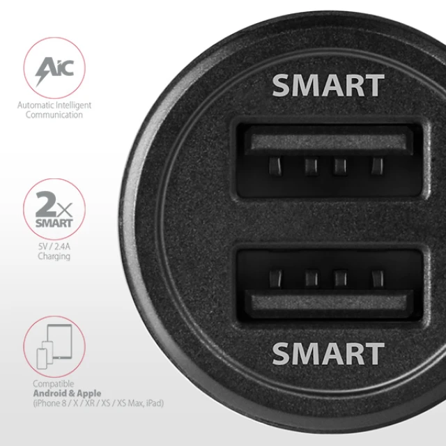 Автомобільний зарядний пристрій Axagon PWC-5V5 24 Вт 2 порти USB (8595247904355)