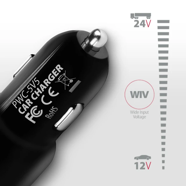 Автомобільний зарядний пристрій Axagon PWC-5V5 24 Вт 2 порти USB (8595247904355)