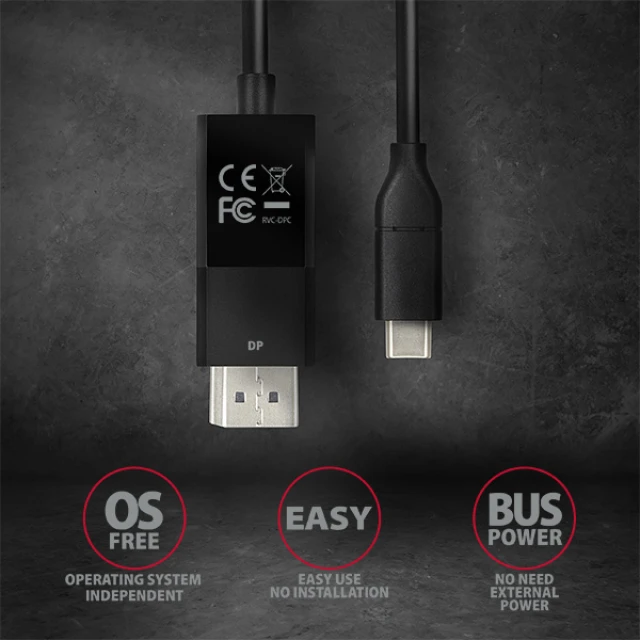 Кабель Axagon USB-C to DisplayPort активний 1.8 м (8595247905314)
