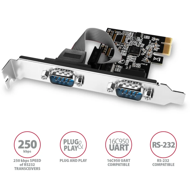 PCI-Express карта Axagon PCEA-S2N з двома послідовними портами 250 кбіт/с (8595247905406)