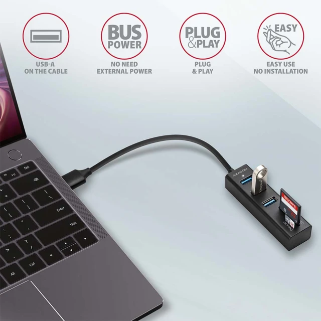 USB-хаб Axagon HMA-CR3A SuperSpeed USB-A з кардрідером (8595247905581)