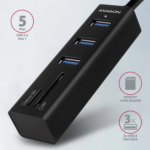 USB-хаб Axagon HMA-CR3A SuperSpeed USB-A з кардрідером (8595247905581)