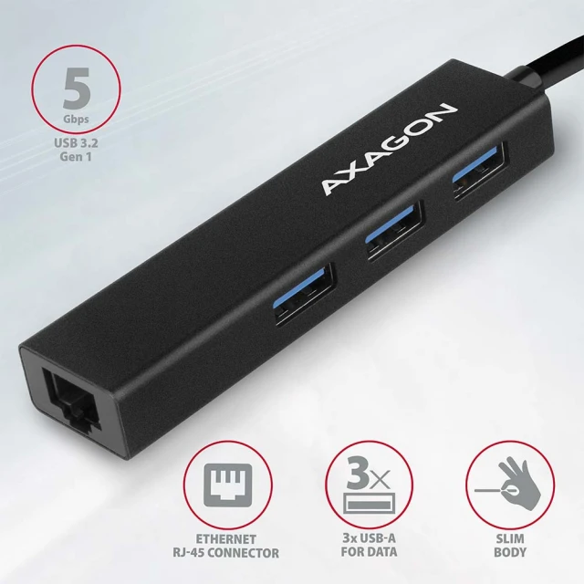 USB-хаб Axagon HMA-GL3A SuperSpeed USB-A з Gigabit LAN (8595247905598)