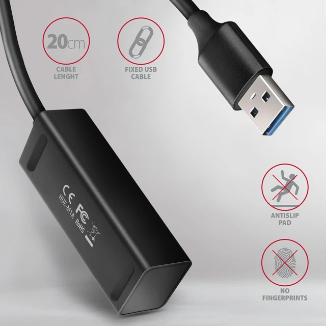 USB-хаб Axagon HUE-M1A 4 порти USB 3.2 Gen 1 металевий (8595247905628)