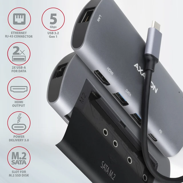 USB-хаб Axagon SuperSpeed USB-C 6-в-1 HMC-6M2 (8595247905796)