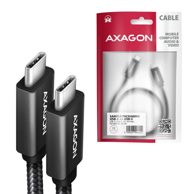 Кабель Axagon BUCM32-CM20AB USB-C to USB-C USB 2.0 (8595247905987)