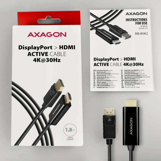 Кабель Axagon DisplayPort to HDMI активний 1.8 м (8595247906083)