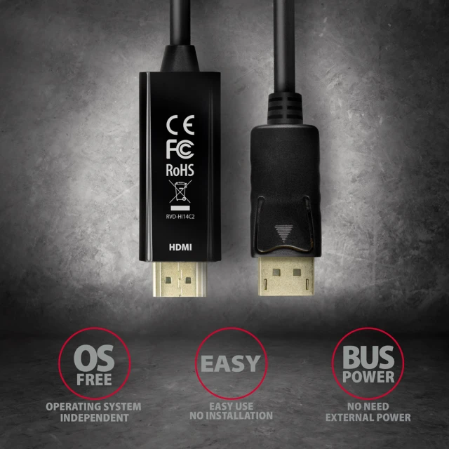 Кабель Axagon DisplayPort to HDMI активний 1.8 м (8595247906083)