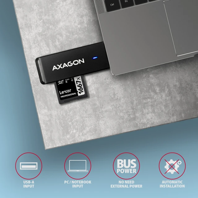 Картридер Axagon CRE-S2N USB 3.2 Gen1 з прямим роз'ємом USB-A (8595247906137)