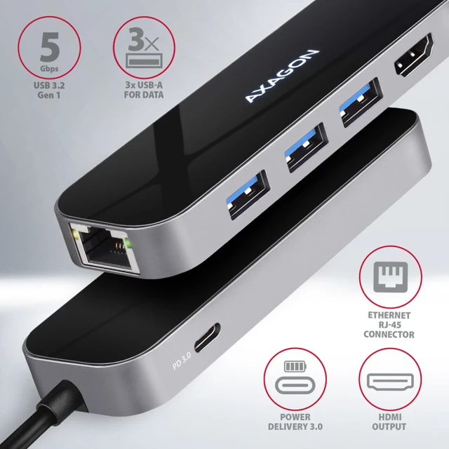 USB-хаб Axagon SuperSpeed USB-C 6-в-1 HMC-6GL (8595247906182)