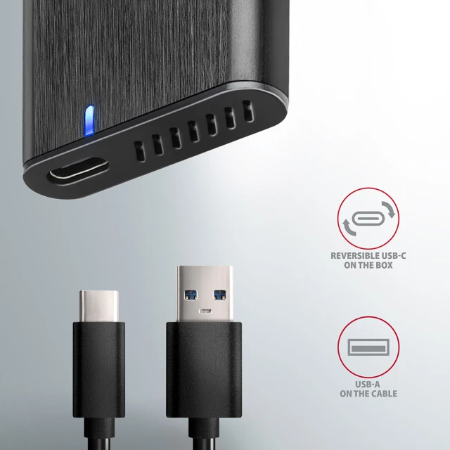 Зовнішній бокс Axagon USB-C 3.2 Gen 2 металевий для M.2 SATA SSD (8595247906311)