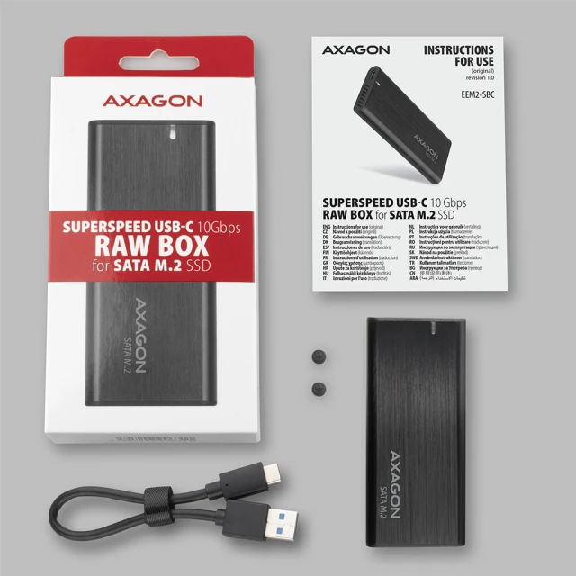 Зовнішній бокс Axagon USB-C 3.2 Gen 2 металевий для M.2 SATA SSD (8595247906311)