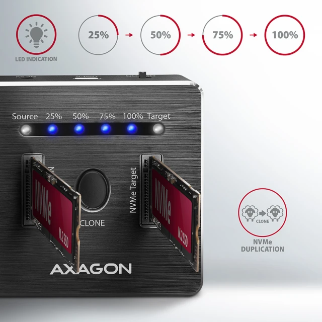 Док-станція Axagon ADSA-M2C USB-C 3.2 Gen2 для 2x NVMe SSD з функцією клонування (8595247906496)