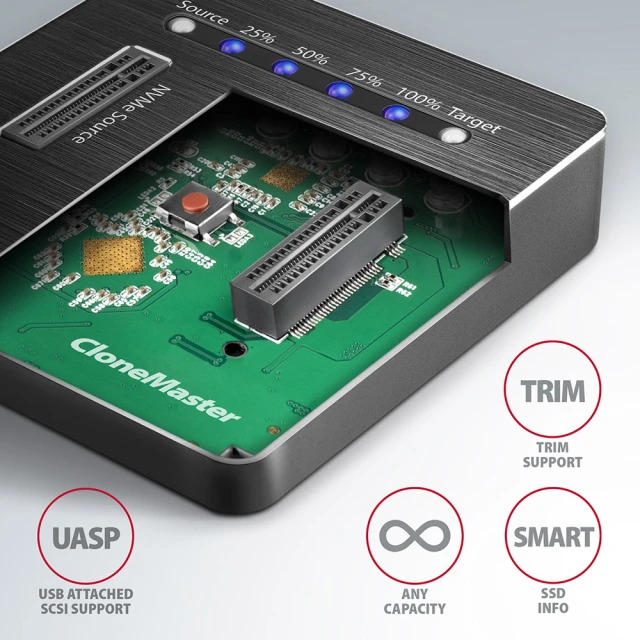 Док-станція Axagon ADSA-M2C USB-C 3.2 Gen2 для 2x NVMe SSD з функцією клонування (8595247906496)