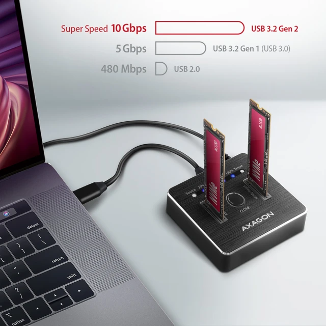 Док-станція Axagon ADSA-M2C USB-C 3.2 Gen2 для 2x NVMe SSD з функцією клонування (8595247906496)