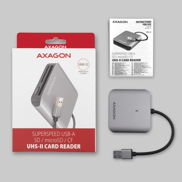 Кардрідер Axagon CRE-S3 USB-A 3.2 Gen 1 алюмінієвий 3 слоти (8595247906625)