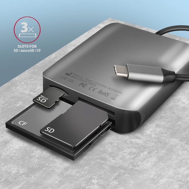 Кардрідер Axagon CRE-S3C USB-C 3.2 Gen 1 алюмінієвий 3 слоти (8595247906632)