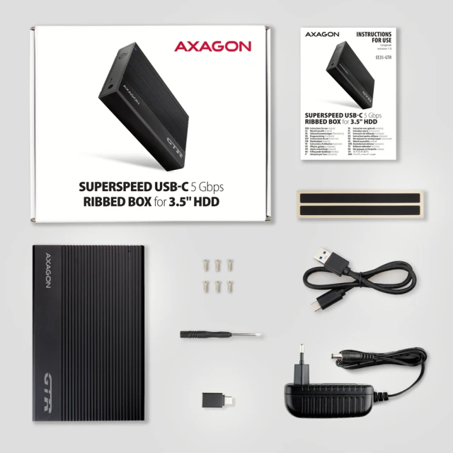 Зовнішній бокс Axagon USB 3.2 Gen 1 SATA 6G алюмінієвий ребристий для 3.5
